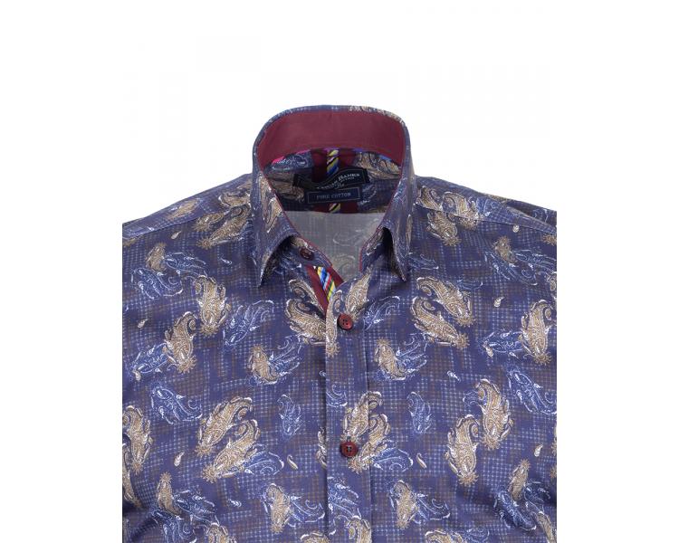 SL 7713 Men's dark blue paisley print long sleeved pure cotton shirt Men's shirts
