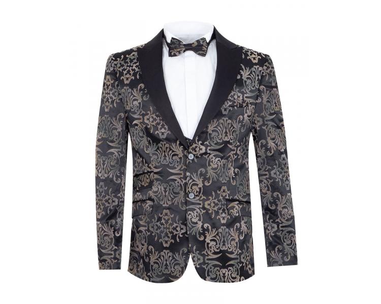 Мужской дизайнерский черный пиджак с бархатным узором в стиле Барокко