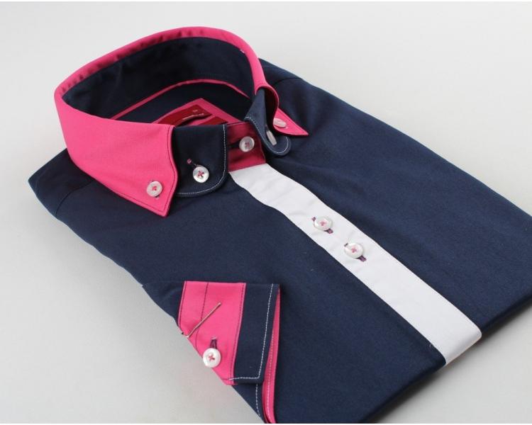 LS 4090 Темно-синяя рубашка с двойным воротником и коротким рукавом Женские рубашки