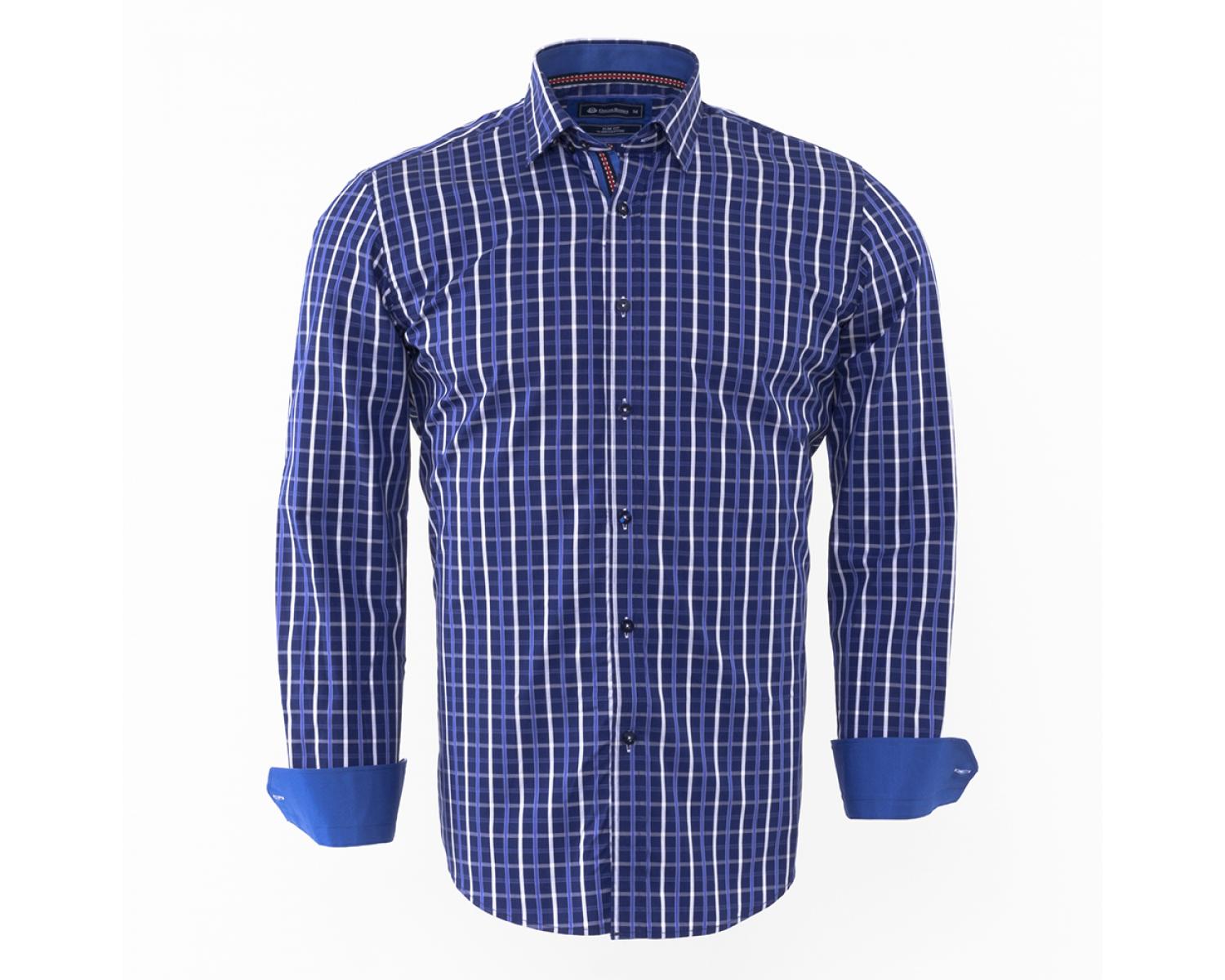 SL 5844 Men's dark blue & white checked shirt - Quality Designed Shirts
