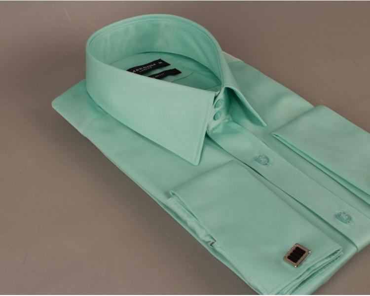 SL 1045-C Men's mint plain double cuff shirt with cufflinks Men's shirts