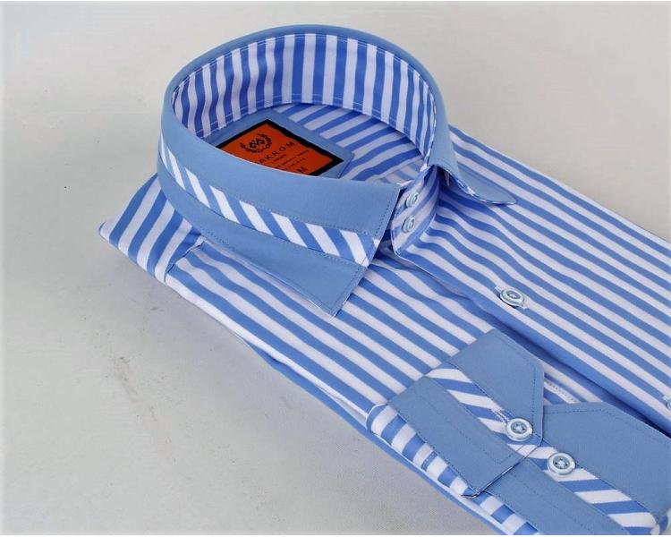 SL 5322 Men's blue & white striped cutaway collar long sleeved shirt Men's shirts