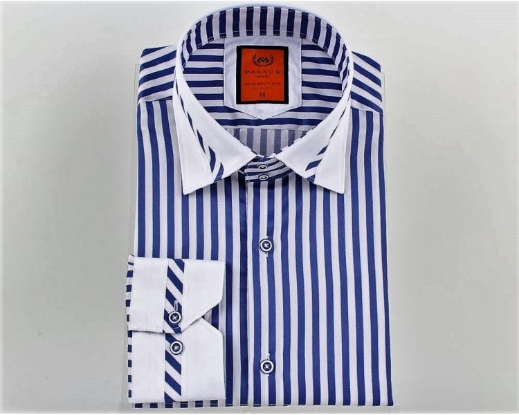 SL 5322 Men's dark blue & white striped cutaway collar long sleeved shirt Men's shirts