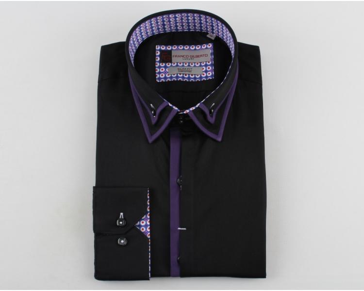SL 5357 Men's black double collar shirt Men's shirts