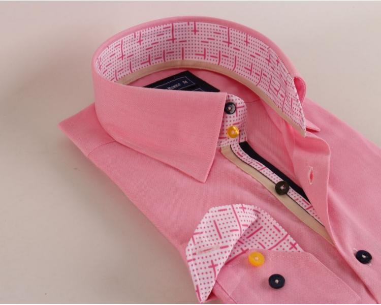 SL 5492 Men's pink geometric print trim Oxford cotton shirt Men's shirts