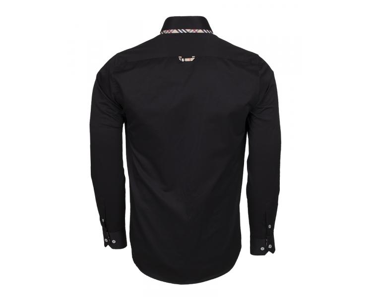 SL 5846 Черная рубашка с двойным воротником и вставками в клетку Мужские рубашки