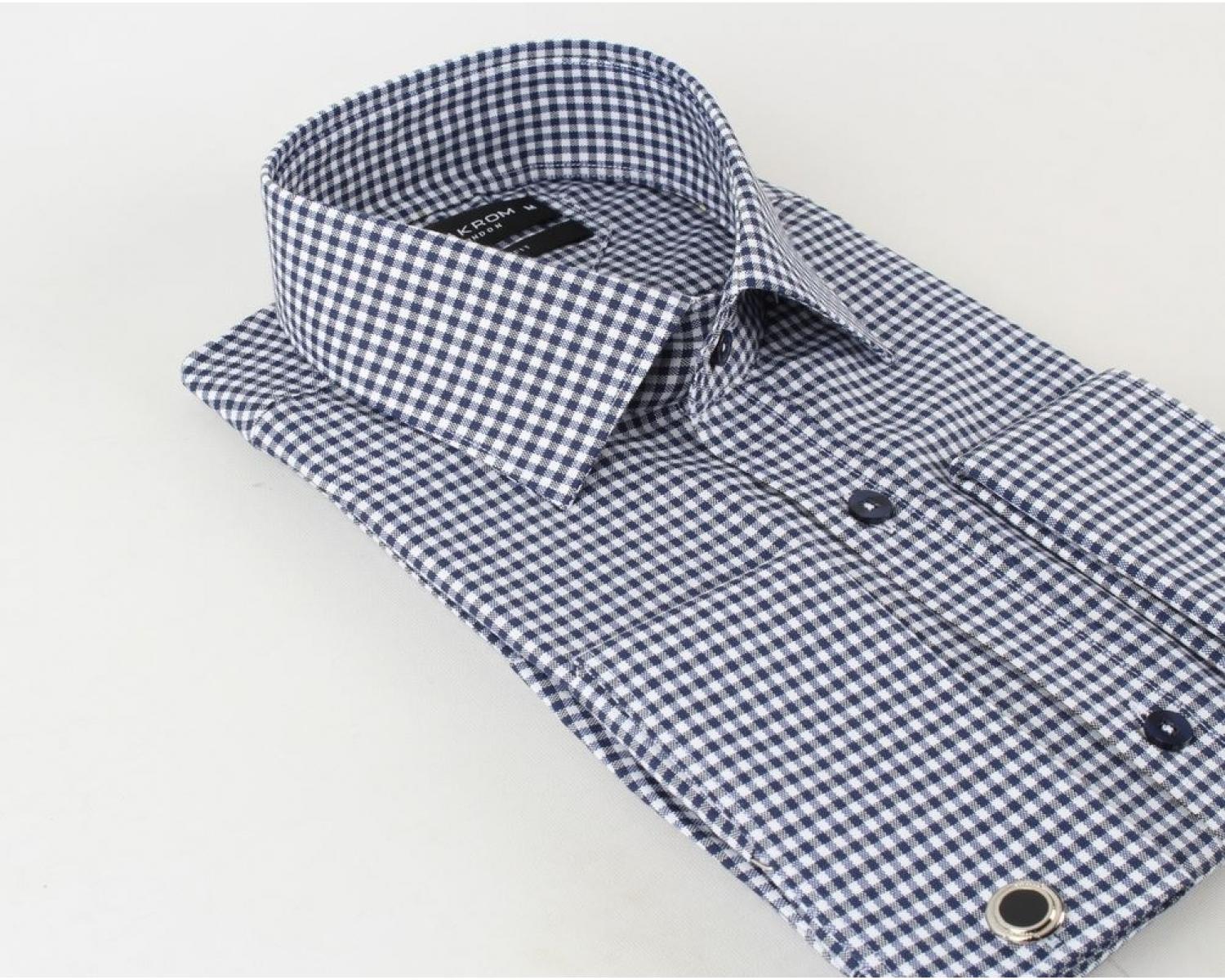 Men's French Cuff Plaid Checks Dress Shirt w/ Tie & Hanky Set #626 Black 