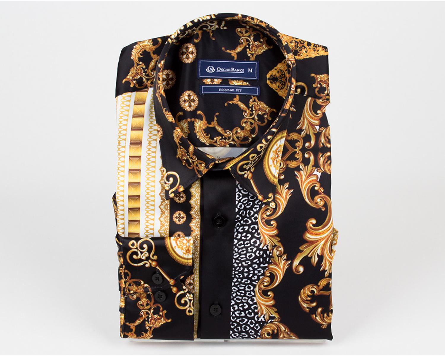 SL 6337 Men's black signature baroque print shirt - Quality Designed Shirts