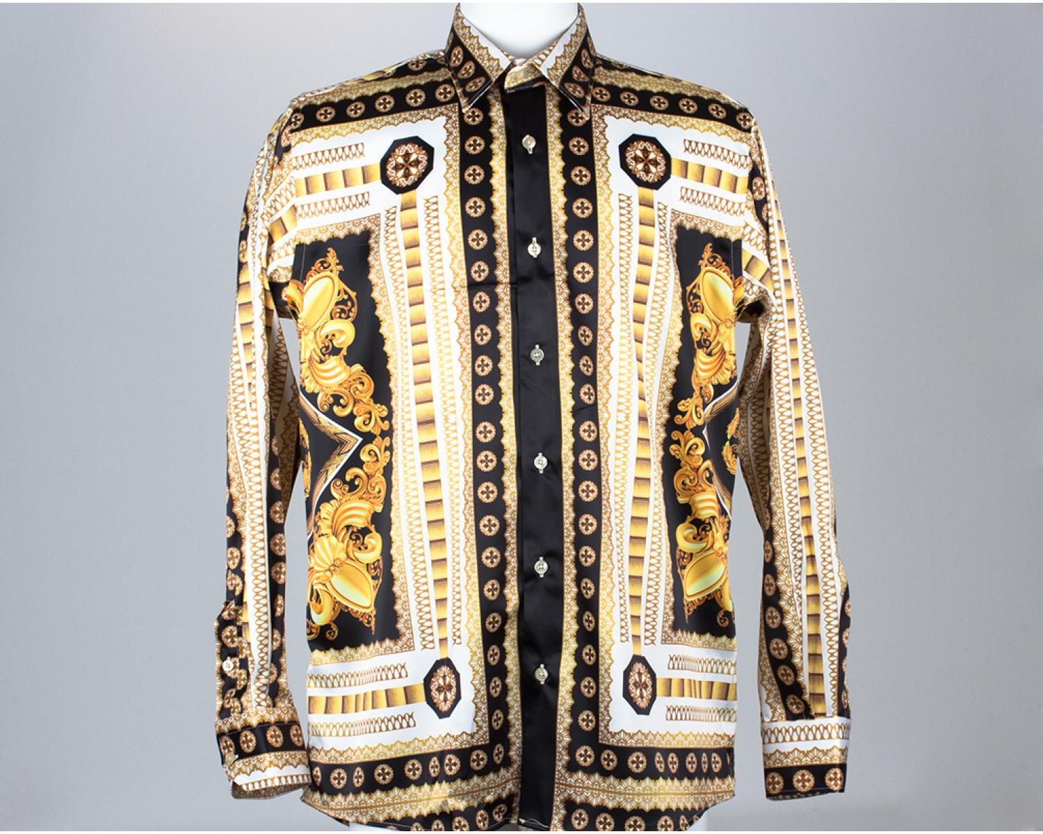 SL 6339 Men's baroque print satin long sleeved shirt - Quality Designed ...