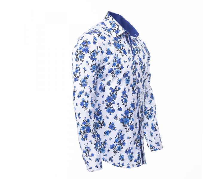 SL 6403 Белая рубашка с синим цветочным принтом Мужские рубашки