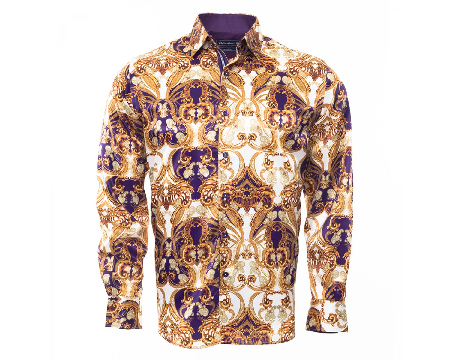 SL 6438 Men's baroque brocade print satin shirt - Quality Designed Shirts