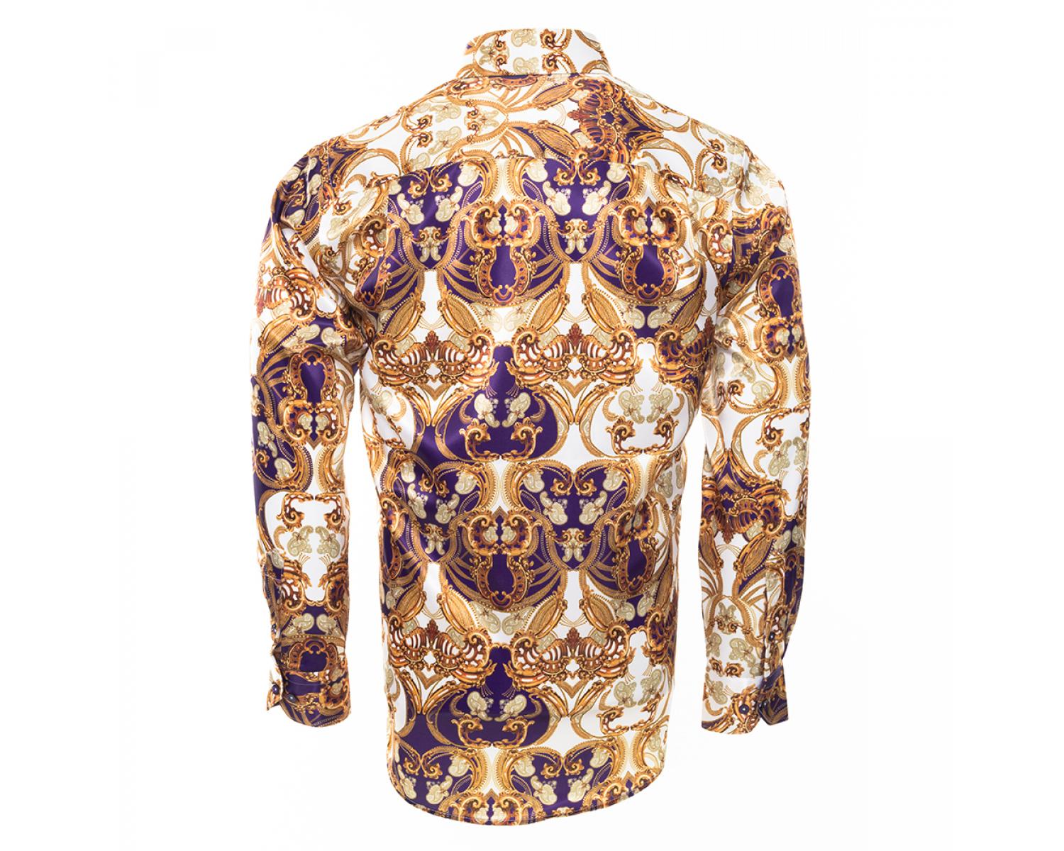 SL 6438 Men's baroque brocade print satin shirt - Quality Designed 
