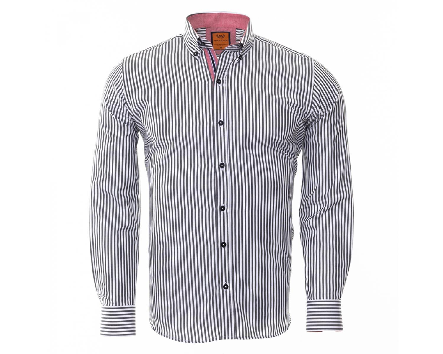 SL 6480 Men's white & black striped button down collar shirt - Quality ...