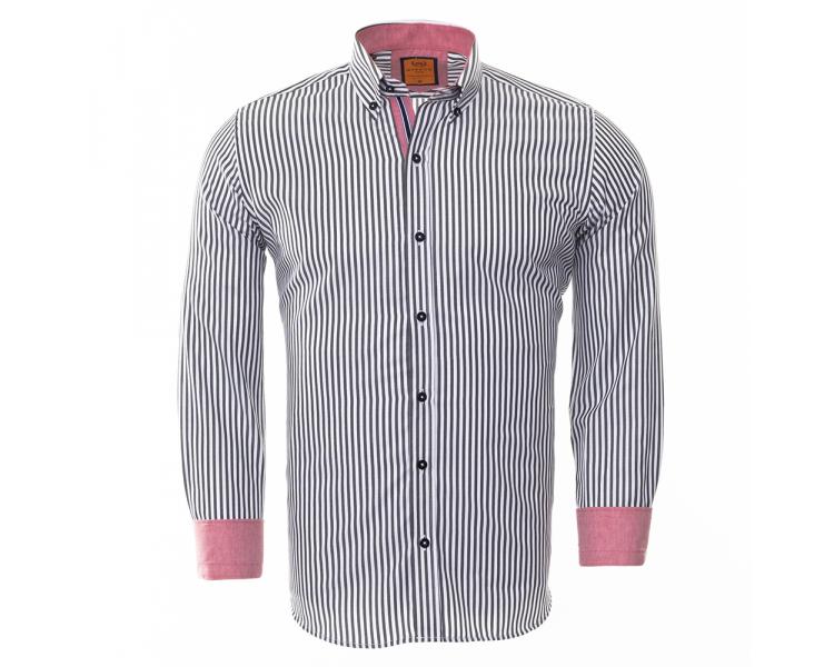 SL 6480 Men's white & black striped button down collar shirt  Men's shirts