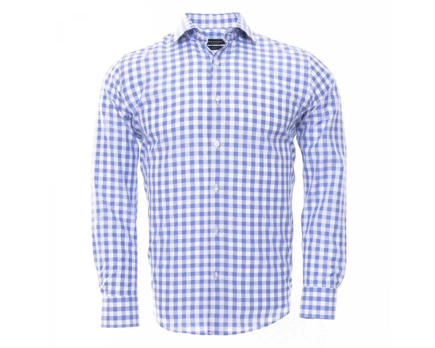 SL 6485 Men's blue & white check print long sleeved shirt - Quality ...