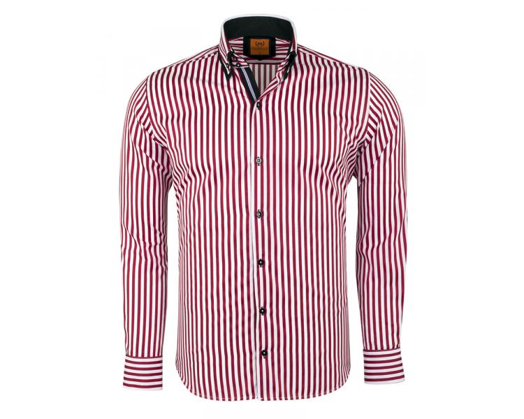 SL 6493 Men's white & red striped double collar shirt Men's shirts