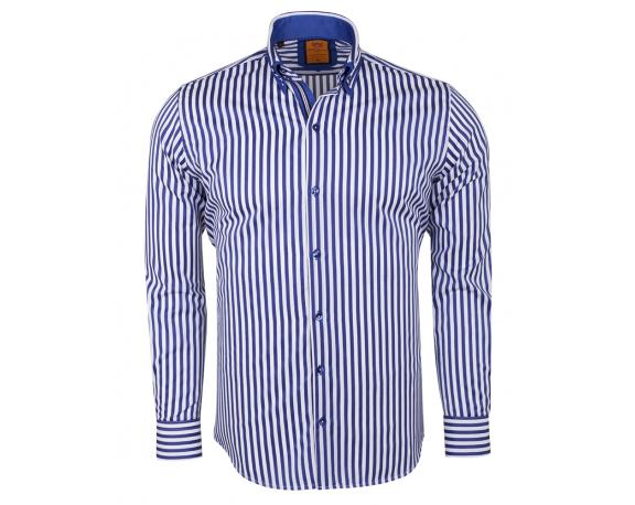 SL 6493 Men's white & blue striped double collar shirt Men's shirts