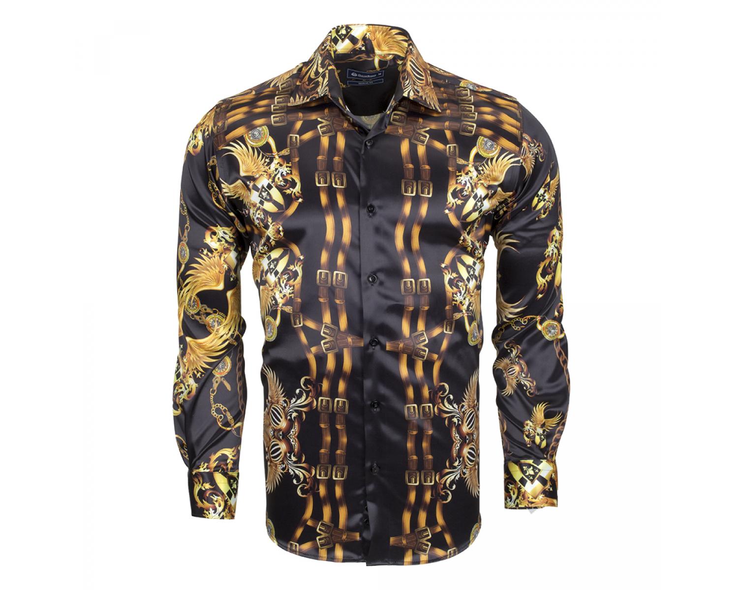 SL 6513 Men's black signature & brocade print satin shirt - Quality ...