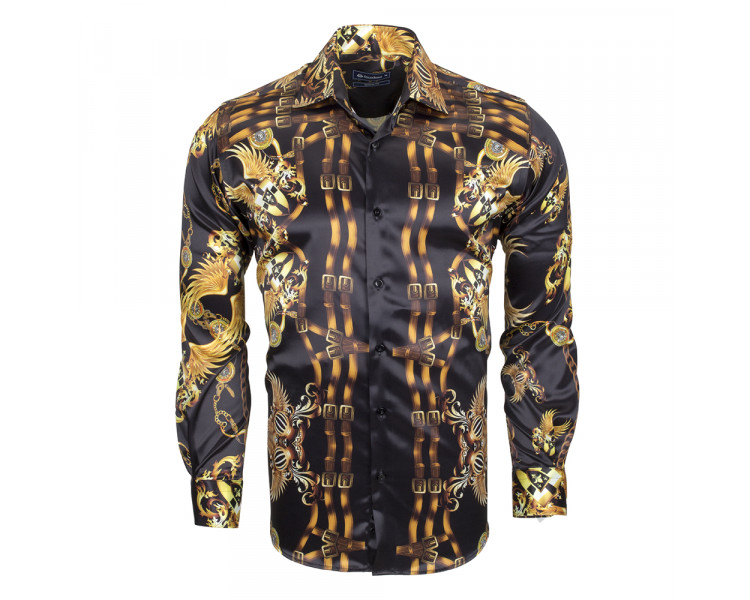 SL 6513 Men's black signature & brocade print satin shirt - Quality ...