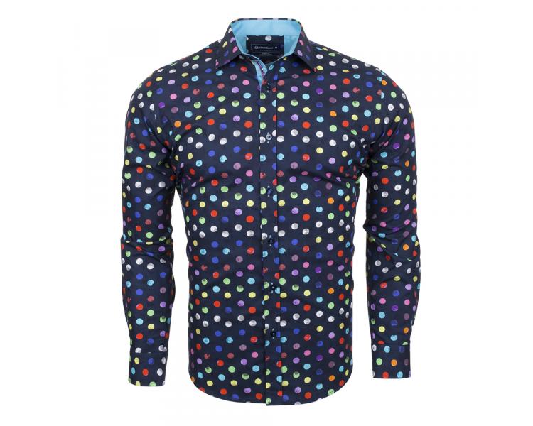 SL 6531 Темно-синяя рубашка с принтом цветной горошек Мужские рубашки