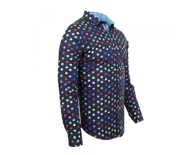 SL 6531 Темно-синяя рубашка с принтом цветной горошек Мужские рубашки