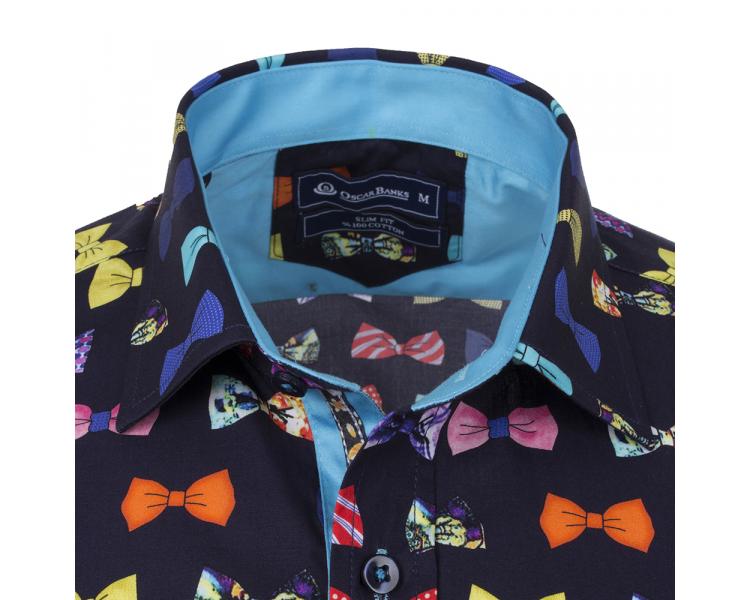 SL 6532 Men's multi color bow print cotton shirt Hemden für Herren