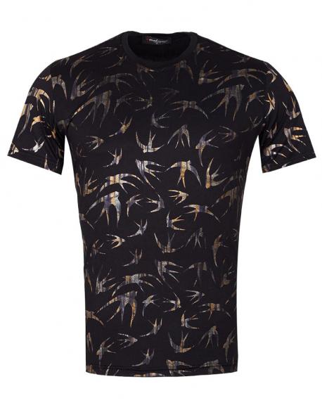TS 1307 Men's black swallows print T-shirt