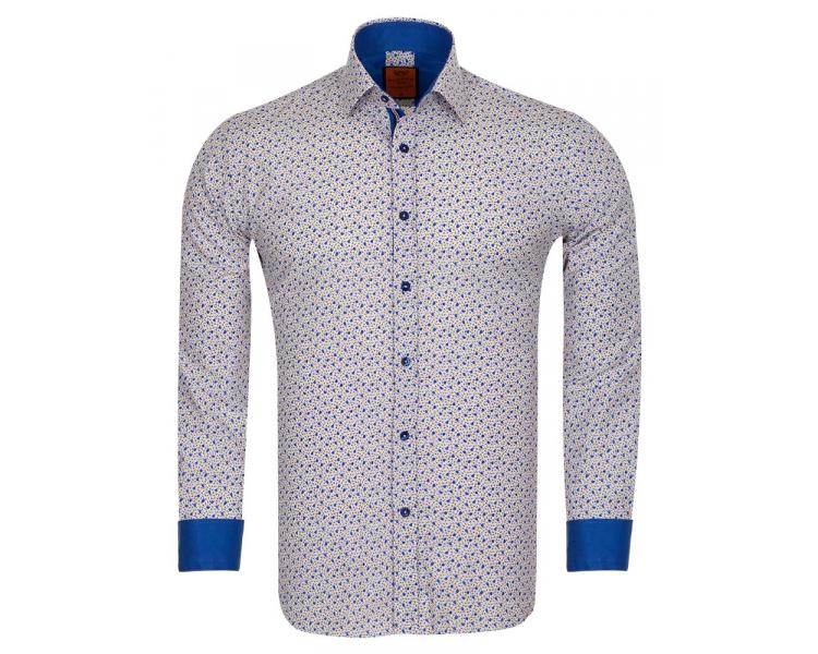 SL 6685 Men's beige & blue micro flowers print long sleeved shirt Men's shirts