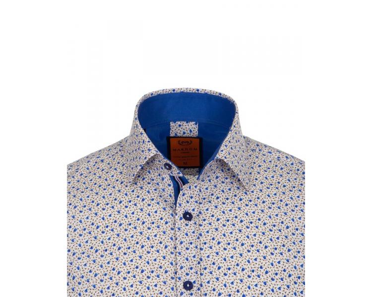 SL 6685 Men's beige & blue micro flowers print long sleeved shirt Men's shirts