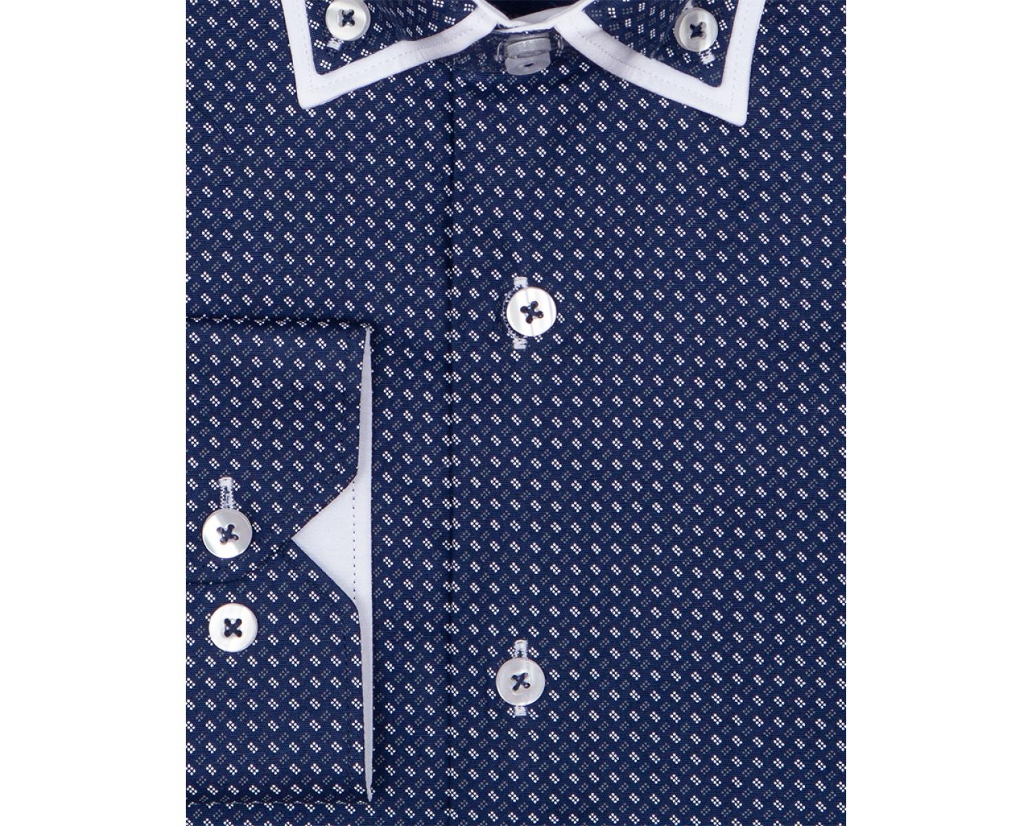 Printed Dot Navy Dress Shirt