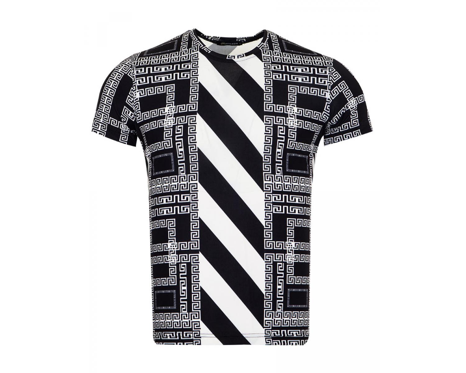 TS 1220 Men's black & white Versace style print short sleeved T-shirt ...