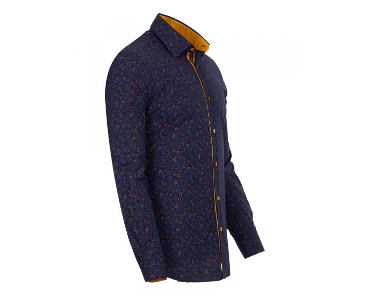 SL 6682 Men's dark blue & yellow floral print long sleeved shirt Men's shirts