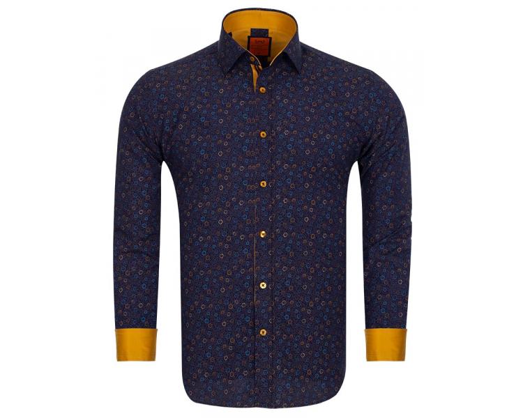 SL 6682 Men's dark blue & yellow floral print long sleeved shirt Men's shirts