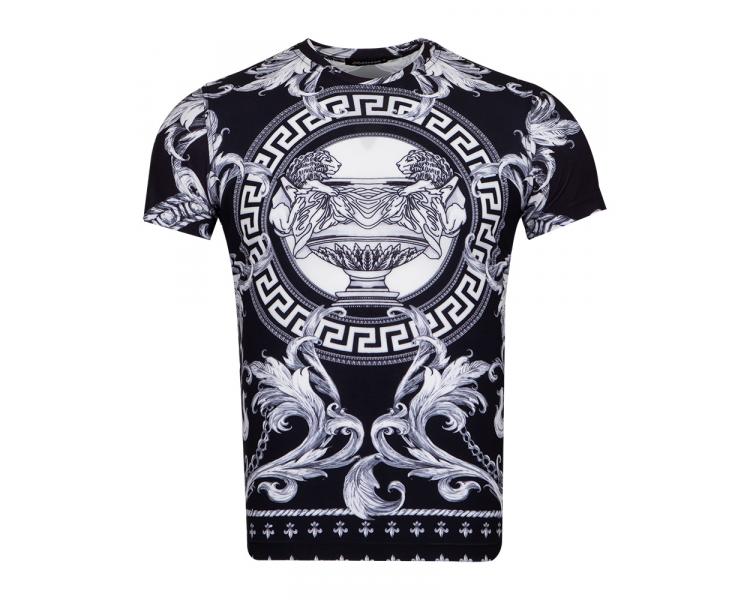 TS 1233 Men's black Versace style lion print T-shirt - Quality Designed ...