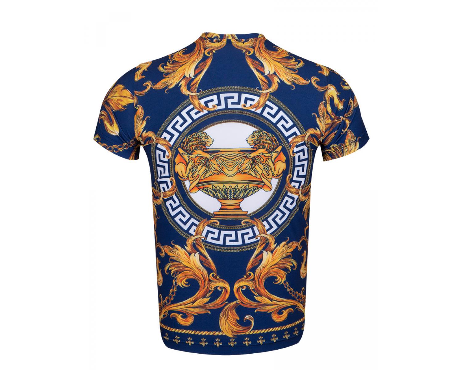 TS 1233 Men's royal blue Versace style lion print T-shirt - Quality ...