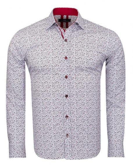 SL 6811 Men's white & burgundy floral micro print long sleeved shirt