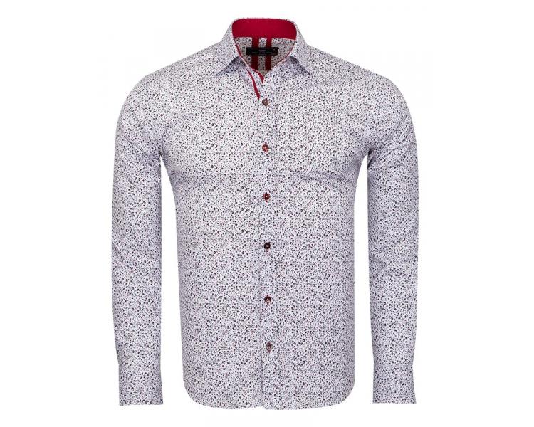 SL 6811 Men's white & burgundy floral micro print long sleeved shirt