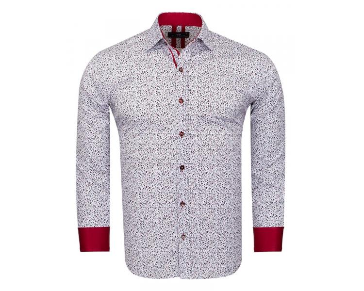 SL 6811 Men's white & burgundy floral micro print long sleeved shirt Men's shirts