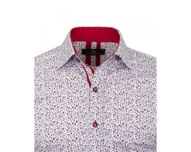 SL 6811 Men's white & burgundy floral micro print long sleeved shirt Men's shirts