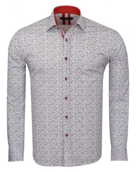 SL 6811 Men's brown micro floral & paisley print long sleeved shirt