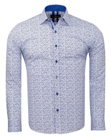 SL 6811 Men's royal blue & white floral micro print long sleeved shirt