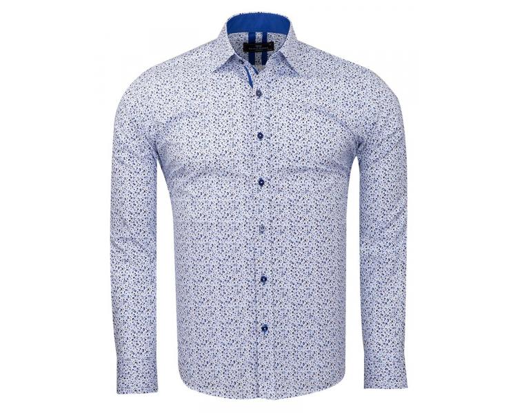 SL 6811 Men's royal blue & white floral micro print long sleeved shirt Men's shirts