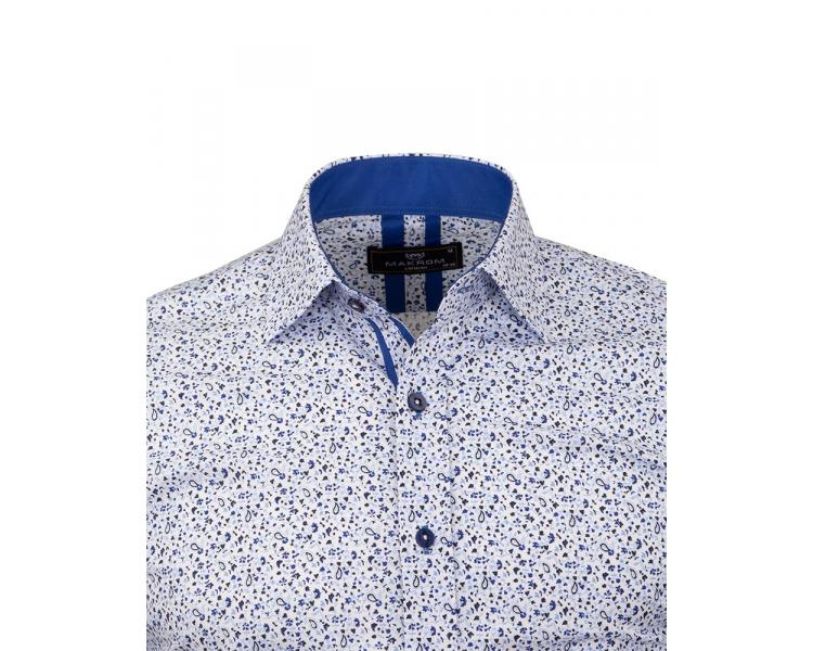 SL 6811 Men's royal blue & white floral micro print long sleeved shirt Men's shirts