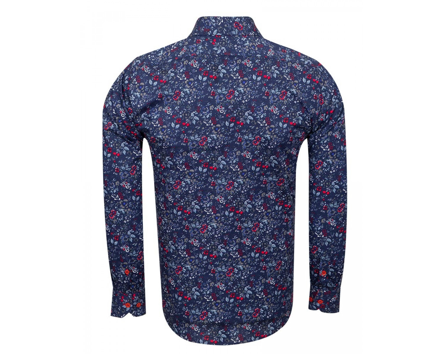 SL 6812 Men's dark blue & red floral print long sleeved