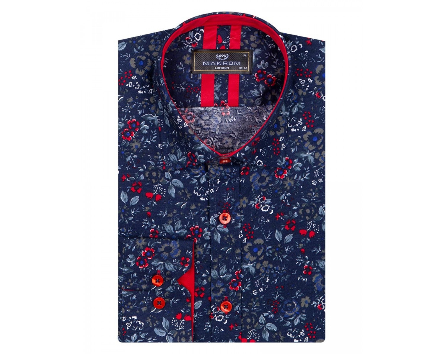 SL 6812 Men's dark blue & red floral print long sleeved