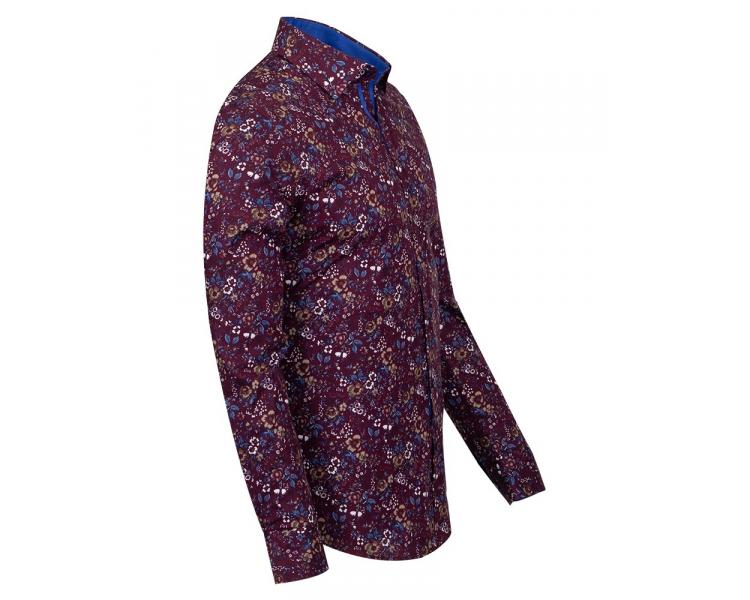 SL 6812 Men's burgundy & sax floral print long sleeved shirt Men's shirts