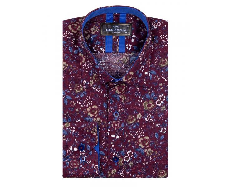 SL 6812 Men's burgundy & sax floral print long sleeved shirt Men's shirts