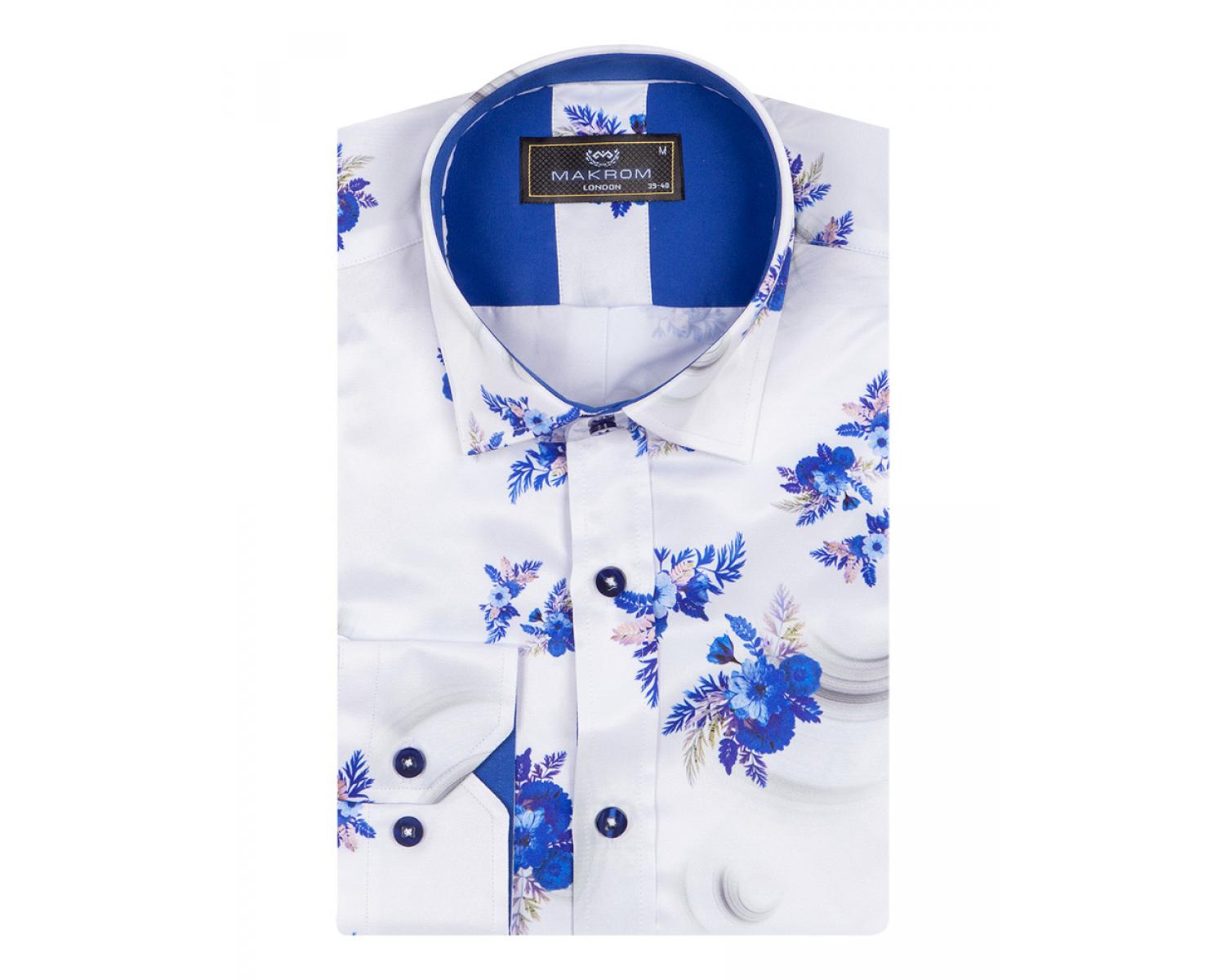 SL 6864 Men's & royal blue floral print long sleeved shirt - Quality Designed