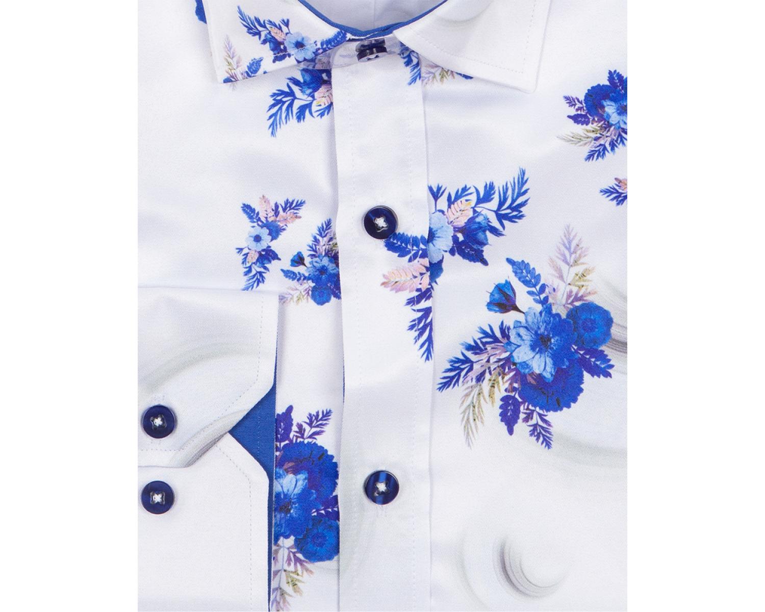 SL 6864 Men's & royal blue floral print long sleeved shirt - Quality Designed