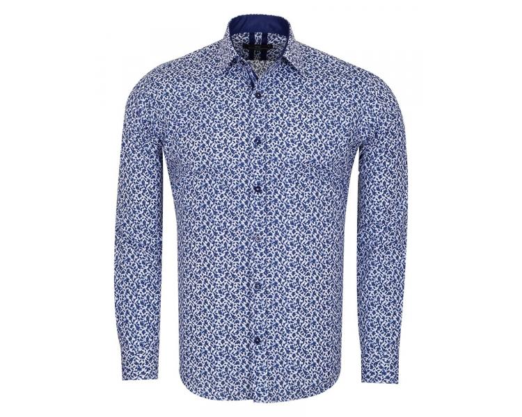 SL 6803 Men's white & dark blue micro floral print pure cotton shirt